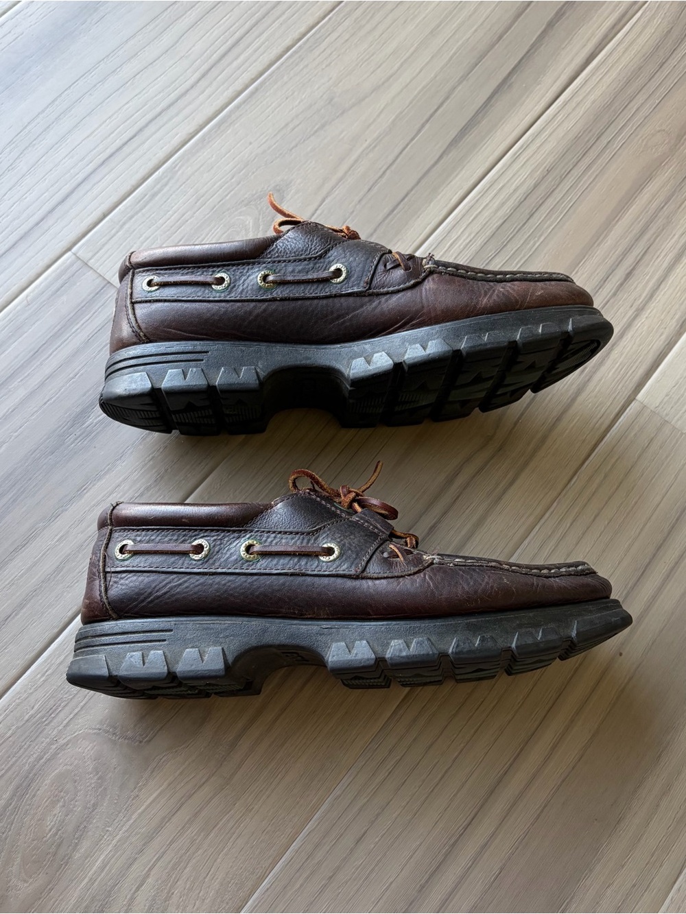 Vintage Polo Ralph Classic Brown Leather Boat Shoe with Rugged Sole
